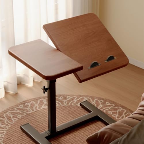 Lumlisve サイドテーブル 昇降式 ベッド ソファ 対応 小さめ デスク 折りたたみ式 多機能 隠しキャスター付き コンパクト収納 在宅勤務 読書 食事用 (ウォールナット)
