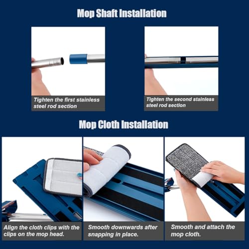 Mopa plana giratoria de 360° – Limpiador de suelos de microfibra multifuncional para azulejos y laminados, uso húmedo y seco, incluye 6 almohadillas de repuesto