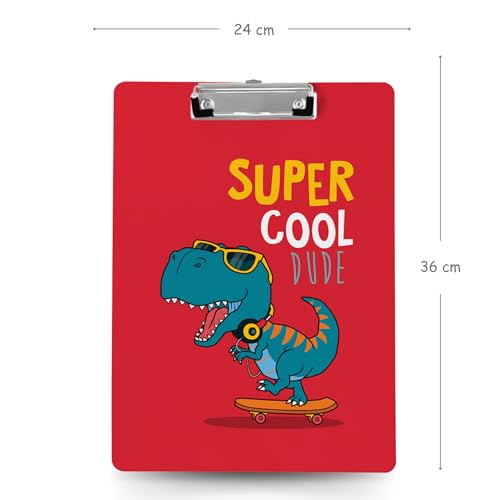 Image of Clipboard Drawing, Writing, Exam Board with Clip (Size - 24x36 cm) Sturdy, Lightweight for Office, School, College - Red Dino