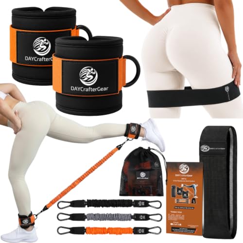 Image of Ankle Resistance Bands with Cuffs & Bonus Fabric Resistance Bands for Working Out - Home Workout Set for Legs, Glutes, Yoga, Pilates, Strength Training Women & Men - Includes Bag & Guide