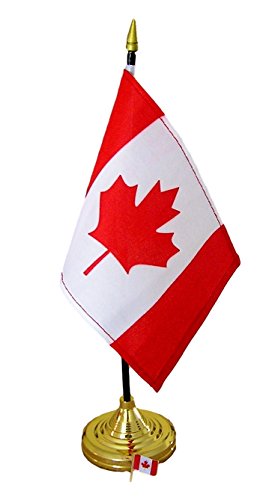 Canadian Flag 4x6 Inch with Base and Flag Lapel Pin Bundle