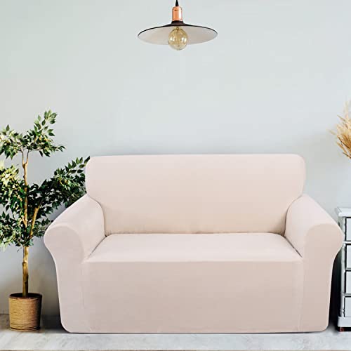 U-Nice Home Velvet Sofa Covers Couch Cover For 2 Cushion Couch Sofa Stretch Couch Cover Furniture Protector Sofa Slipcovers Couch Cover For Dogs (Medium, Beige) #TOP1