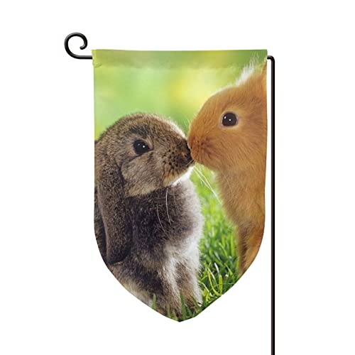 Drapeau de jardin couple de lapins 12,5x18 cm double face déco extérieure pour cour et allée
