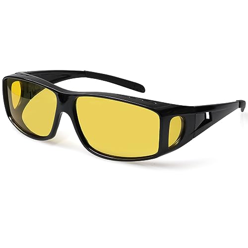 Yogo Vision Fit Over Night Driving Wrap Night Vision Yellow Tint Sunglasses Wear Over Eyeglasses Men Women