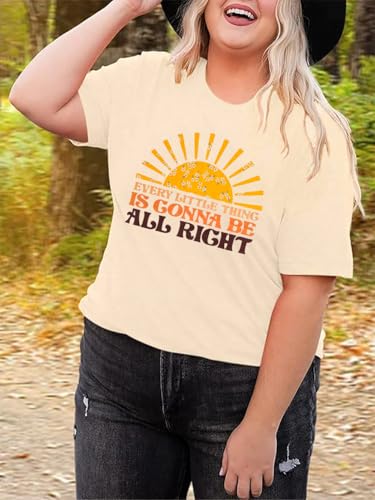 Plus Size Women Every Little Thing is Gonna Be Alright Shirt Reggae Music Tee Shirt Inspirational Short Sleeve Tops4