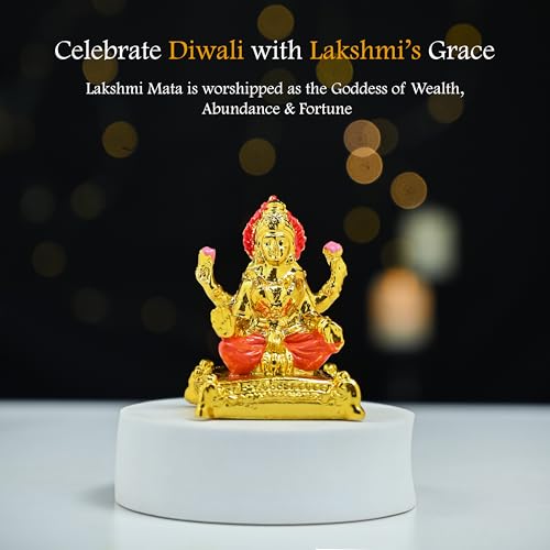 Image of HindCraft Maa Lakshmi Idol for Home & Office - Laxmi MATA Murti Statue for Pooja Room, Car Dashboard, Temple, Decoration & Housewarming Gift - Golden Finish Decorative Showpiece