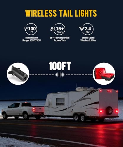 Image of Partsam 2PCS Wireless Magnetic LED Trailer Light Kit Square Portable Halo Glow Stop Turn Tail w / 7-Pin Plug Rechargeable 12-24V for Trucks RVs Tractors Towing