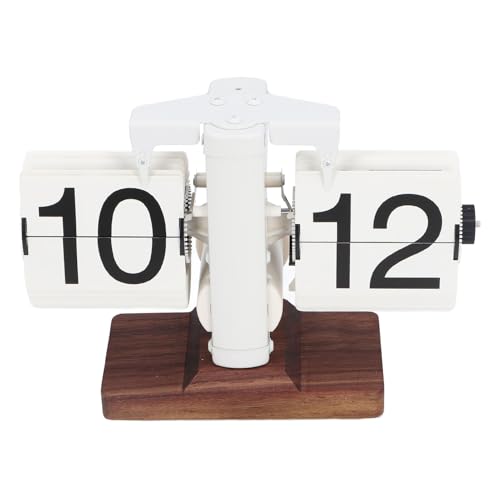 Retro Automatic Page Turning Clock Minimalism Style Small Balance Flip Down Clock for Living Room Study Office (White Shelf White Page)