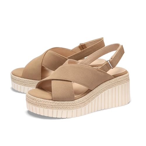 Image of VICKI.VICKI Women's Raffia Platform Sandals, Open Toe Wedge Slides
