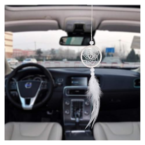 Atrapasueños de plumas blancas puras mini carillón de viento coche 3