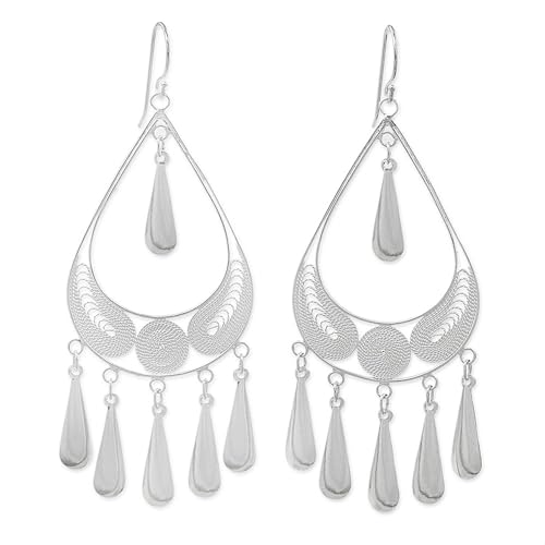 NOVICA Artisan Handmade Sterling Silver Filigree Earrings Chandelier Statement Thailand [3 in L x 1.2 in W] 'Mystic Rain'