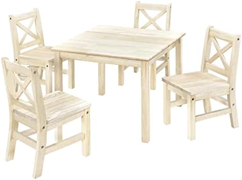 eHemco Solid Hard Wood Kids Table and Chair Set (4 Chairs Included), Unfinished, 5 Piece Set