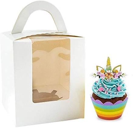 Single Cupcake Boxes with Window, 24pcs Gift Box for cupcake to go for Wedding Decoration, Party Favor, White