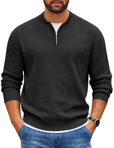 COOFANDY Mens Quarter Zip Pullover Slim Fit Knit Sweater