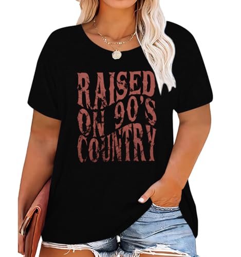 Plus Size Raised on 90s Country Shirt Western Shirts 90s Music Vintage Graphic T-Shirt Country Concert Outfits Black