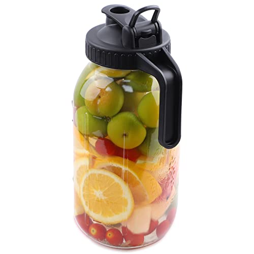 Mason Jar Pitcher 64 OZ Wide Mouth Jars With Pour Spout Lids Airtight Leak-proof 2 Quart Glass...