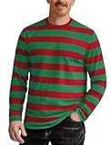 Zengjo Striped Long Sleeve Shirt (Red/Green, S)