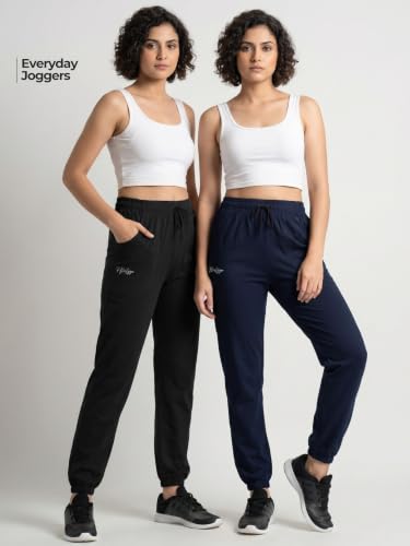 Image of Fflirtygo Cotton Solid Joggers /Track Pant /Solid Pajama /Leggings �100% Export Quality Soft Cotton Night Wear /Pocket Pyjama for Women Combo Pack of 2Pcs, Blue and Grey