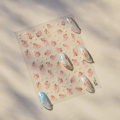 Image of Goldfish Nail Art Stickers 5D Embossed Nail Decals Chinese Style Design Star Koi Fish Nail Stickers Manicure Supplies Charm for Women Girls DIY Decorations Accessories