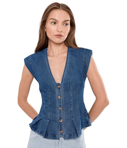 Free People Womens Dylan Denim Vest Medium Blue X-Large