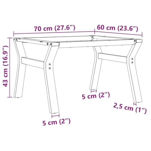 Cadre de table basse en Y en acier revêtu pour piétement robuste 70x60x43 cm