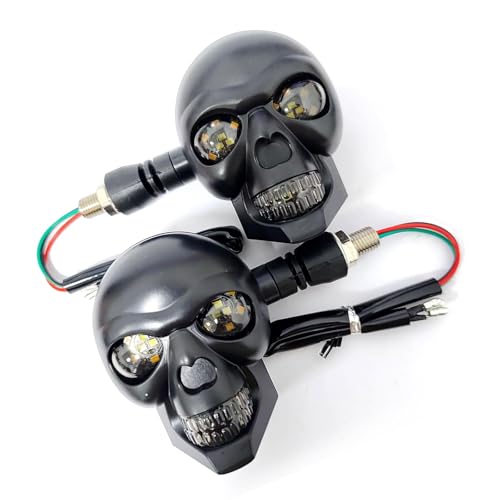 sdidzad 2 PCS Motorcycle LED Turn Signal Light, Skull Head Dual-Color DRL Warning Turn Indicator, Waterproof 10mm Screw Bolt Blinkers, Universal for Motorcycle Scooter (Red & Amber)