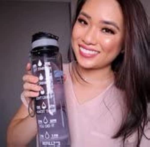 Maximum Slim Water Bottle With Time Marker, 32 Oz/1000Ml Motivational Water Bottle With Strainer, Reusable & Bpa Free Tritan Water Bottle For Fun, Sports & Fitness (Grey) #TOP3