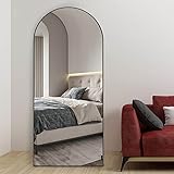 CISTEROMAN 65"x24" Full Length Mirror, Big Arched Mirror, Large Body Mirror, Floor Mirror with Stand, Hanging Wood Frame Dressing Mirror, Wall Mirror for Bedroom, Dressing Room, Living Room