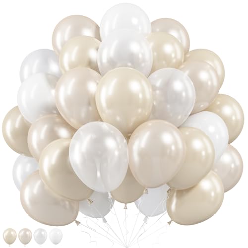 Image of Pearl White Balloons, 50 PCS 12 Inch Double Stuffed Pearl Sand White Balloons with Thick Ivory Latex Balloon for Wedding Engagement Baby Shower Bridal Birthday Anniversary Party Decorations Supplies