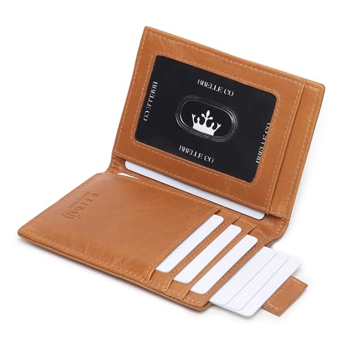 Image of Genuine Leather Bifold RFID Blocking Slim Stylish Credit Debit ATM Card Holder Wallet for Men Women (Tan)