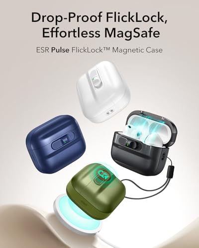 Image of ESR for AirPods Pro 3 Case (2025), Compatible with AirPods Pro 3 (USB-C Cable), MagSafe Ready, Magnetic Lid Lock, Full Drop Protection Cover with Lanyard, Green
