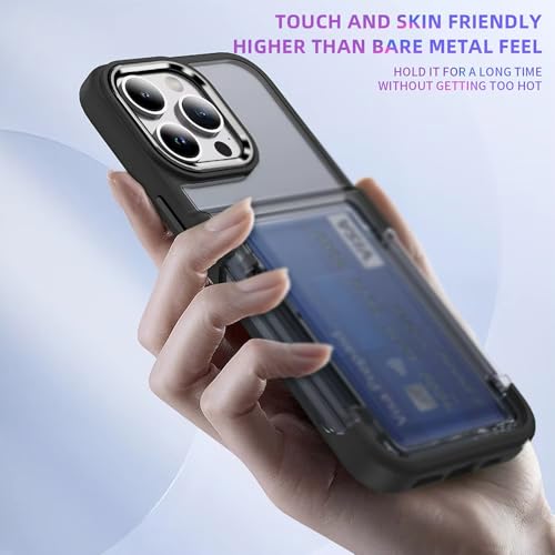 Image of KARWAN Shockproof Translucent Cardholder Back Case Cover Compatible with iPhone 15 Pro Hybrid with Strong Minimalist Design (Black)