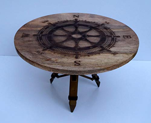 Luxury Rustic Designer Ship Wheel Wooden Table Antique Tripod Stand Be