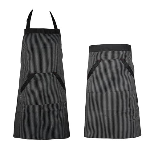 Tablier demi-chef noir lot de 2 en polyester avec doubles poches pour cuisine et service