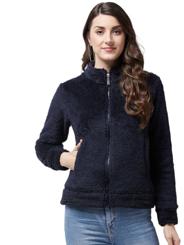 Image of Modeve Women Solid Full Sleeve Fur Standard Length Jacket For Winter