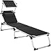 TecTake 800813 Bain de Soleil Transat Pliable Dossier Réglable en 6 Positions Pare-Soleil Ajustable Cadre en Aluminium – Diverses Couleurs (Noir)