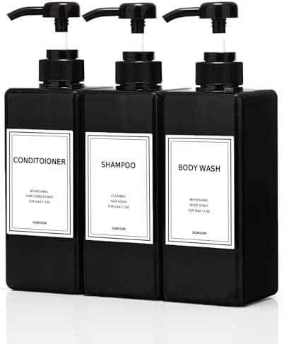 Modern Shampoo and Conditioner Dispenser (21 oz, Pack of 3) Refil...
