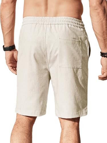 Image of Comdecevis Men's Linen Shorts Casual Elastic Waist Drawstring Summer Beach Vacation Yoga Golf Shorts with Pockets