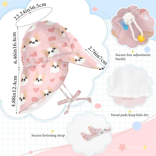 Infant Sun Hat Baby Boys Beach Caps Baby Girls Sun Protection Adjustable Traveling Swim Hat Happy Heart Cartoon Dog Pink4