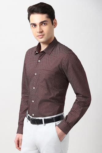 Image of Peter England Men's Printed Formal Shirt with All-Over Dot Pattern - 100% Cotton, Full Sleeves, Regular Fit