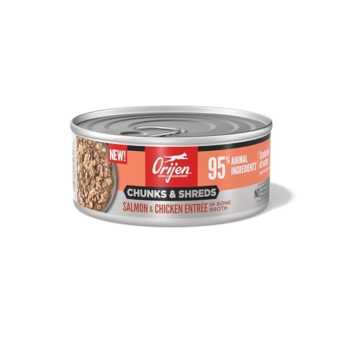 ORIJEN Chunks & Shreds Salmon & Chicken Entrée, 5.5oz, case of 6 cans