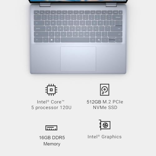 Image of Dell Inspiron 14 7440 2-in-1 Laptop (14 inch FHD+ Touchscreen, Intel Core i5 120U (> i7-1355U), 16GB DDR5, 512GB SSD), for Designer, Creator, Backlit, 10-Hr Long Battery Life, Win 11 Pro w / AI Copilot