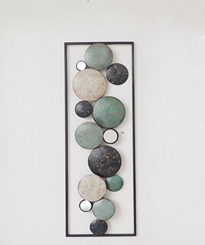 All American Collection New Modern Chic Aluminum/Metal Wall Decor Frame 12"x36" (Aqua/Grey/Beige Circles)