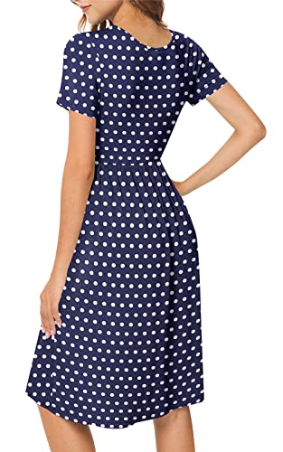 Db Moon Women Casual Short Sleeve Dresses Empire Waist Knee Length Dress With Pockets #TOP1