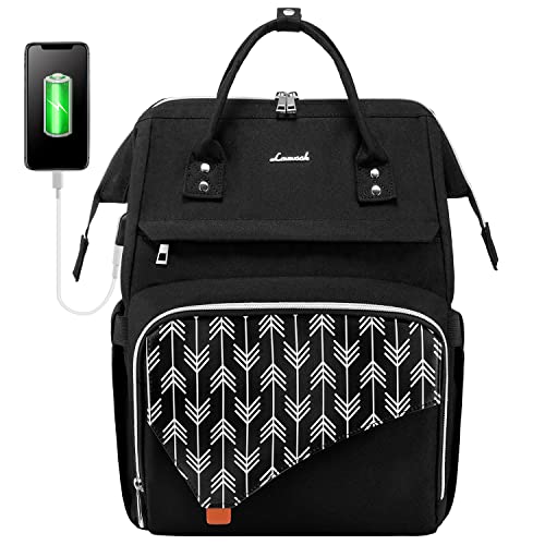 LOVEVOOK Sac à Dos pour Ordinateur 15.6 Pouces, Sac Ados Femme Imperméable, Noir Sac a Dos PC Portable avec Port de Chargement USB, pour Collège Affaires Travail