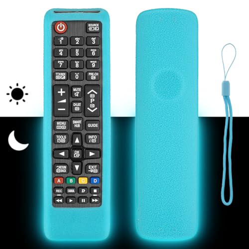 Funda para Mando a Distancia de Silicona Compatible con Samsung BN59-01175N BN59-01189A BN59-01315B TV Mando a Distancia Cubierta Protectora a Prueba de Choques con Cordón (Azul Fluorescente)