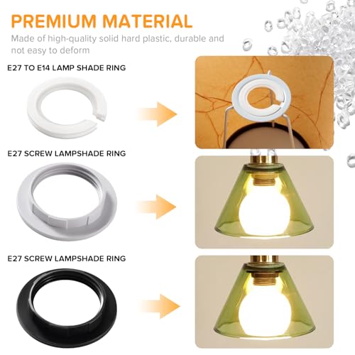 Lyeteung 12 PCS Lampshade Reducer Ring Kit, E27 to E14 Lamp Shade Ring Converter, E27 Screw Lampshade Collar Ring Adapter - Image 3