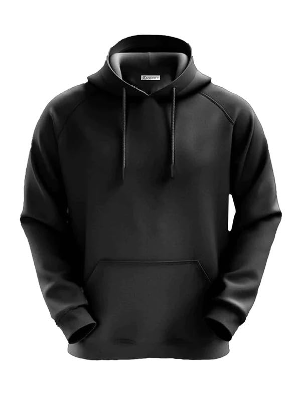 Image of DROBE Winter wear Relaxed Fit Plain Cotton Blend Full Sleeves Hoodie for Men