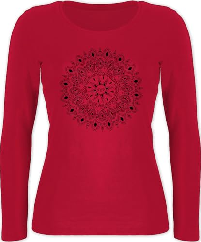 Langarmshirt Damen - Kunst - Boho Mandala Yoga Sketch - M - Rot - yogakleidug Yoga-Bekleidung Wellness Hippi Shirt yogashirth lang Yoga-Kleidung Meditation für Fans Langarm Outfit Yoga-Kleidung,
