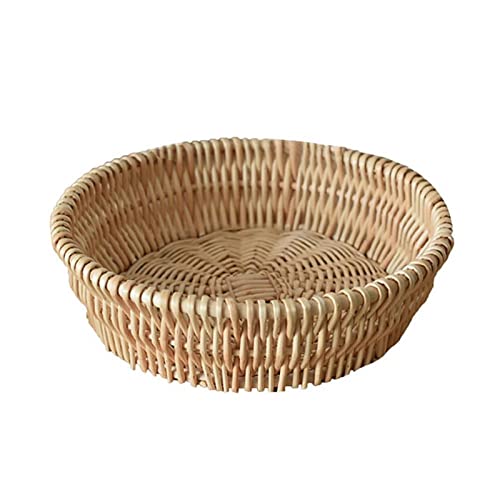 JINGYAN Egg Baskets Round Rattan Basket Home Decor Handwoven Tool Proofing Food Fruit Bread Storage Dorm(M)